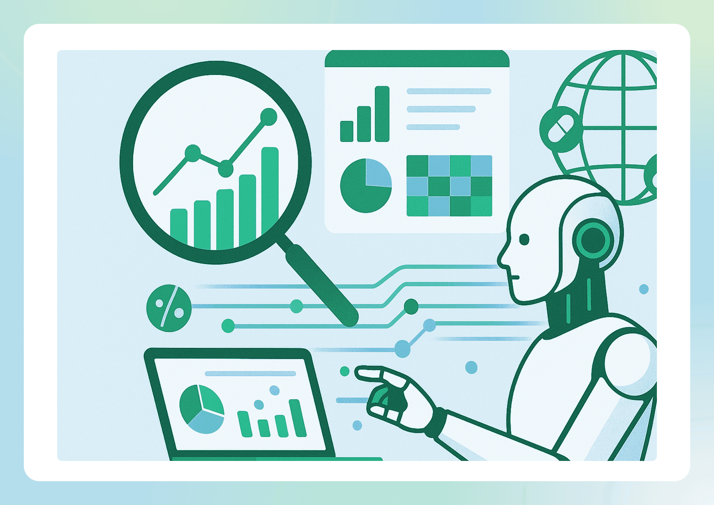 Illustration of AI-assisted research for biotech and pharmaceutical consulting.