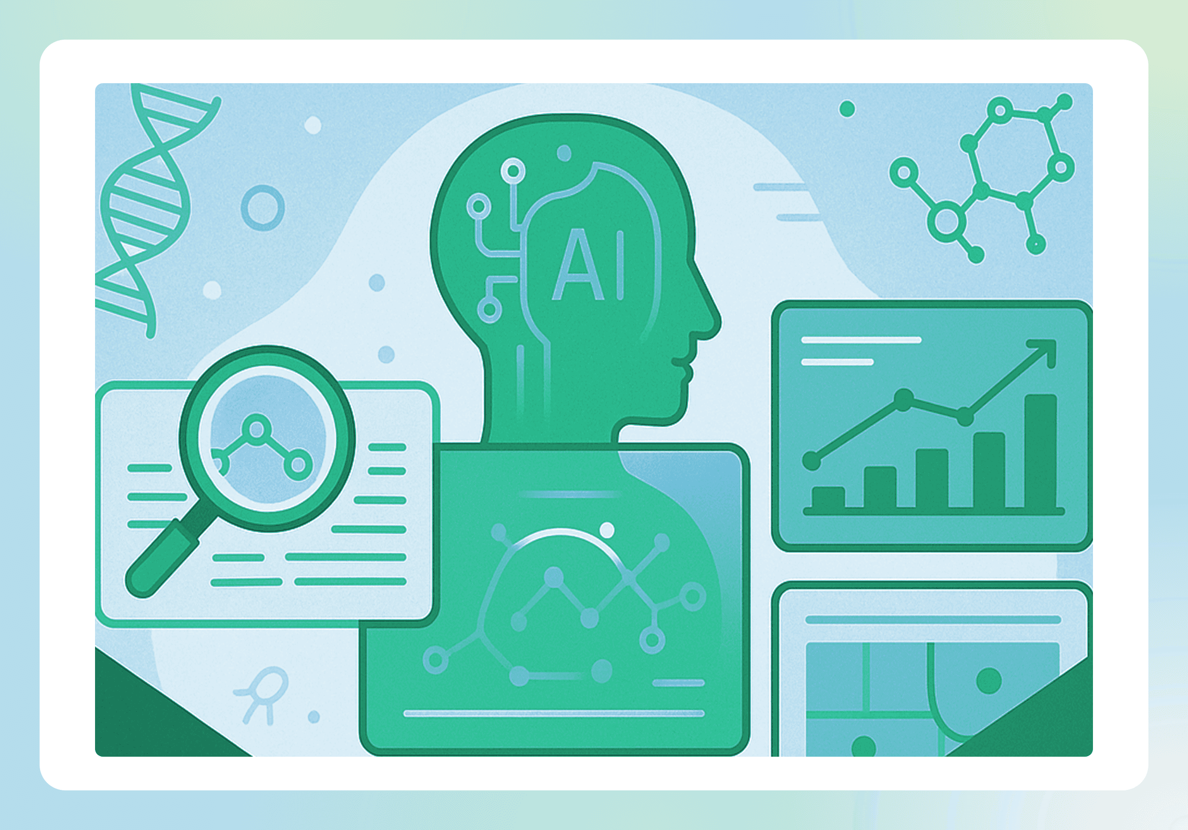 Illustration of AI-assisted life sciences investment banking diligence.