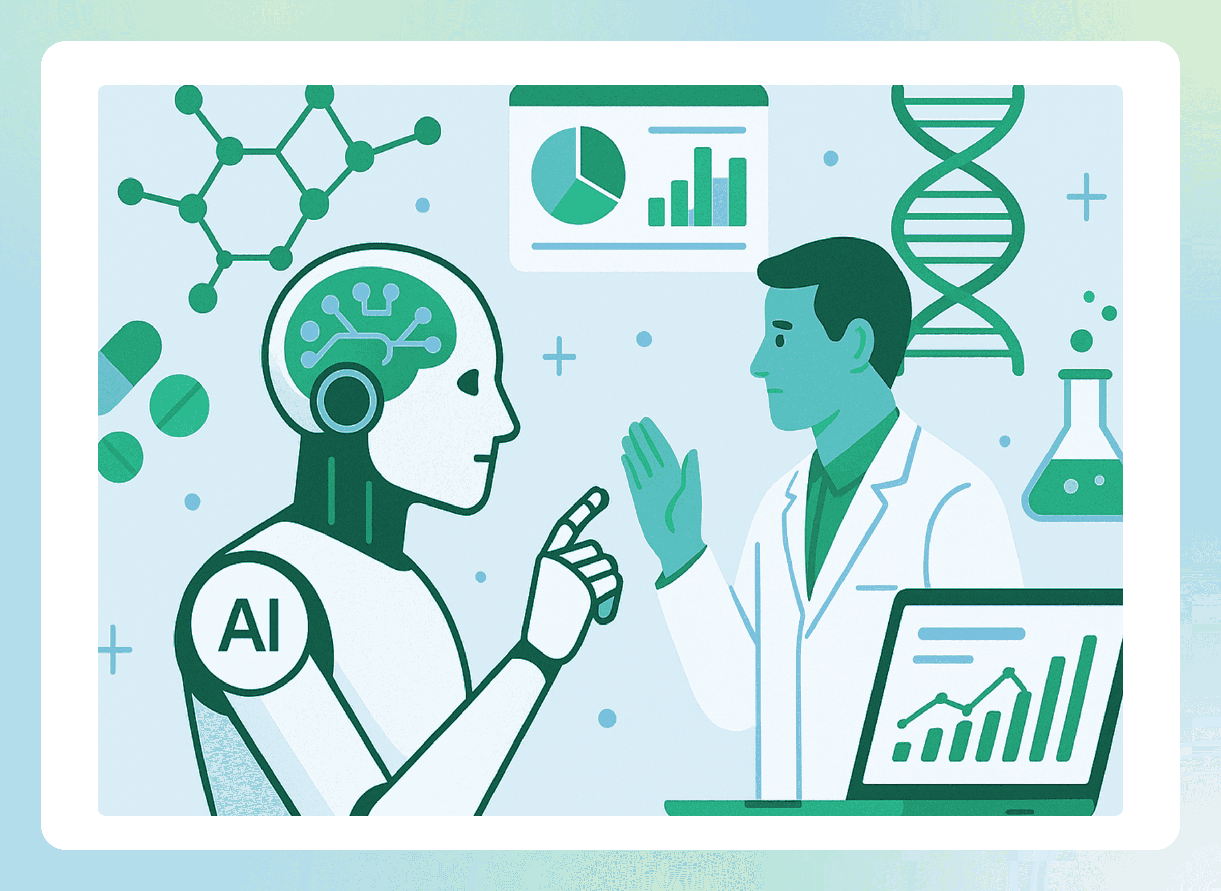 Illustration of AI-assisted pharma market research.